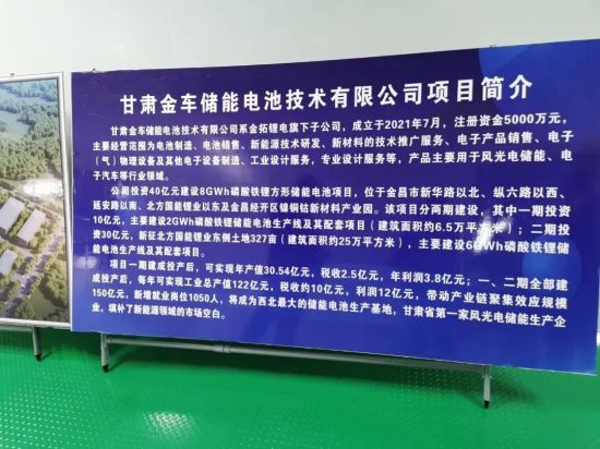 甘肅金車儲能 領跑8億瓦時磷酸鐵鋰儲能電池項目，助力新材料技術革新
